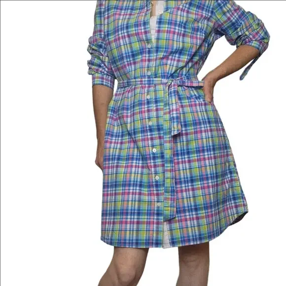 Button down Shirt dress Plaid Collared Long Sleeves Cotton blend US POLO ASSN - Picture 4 of 16